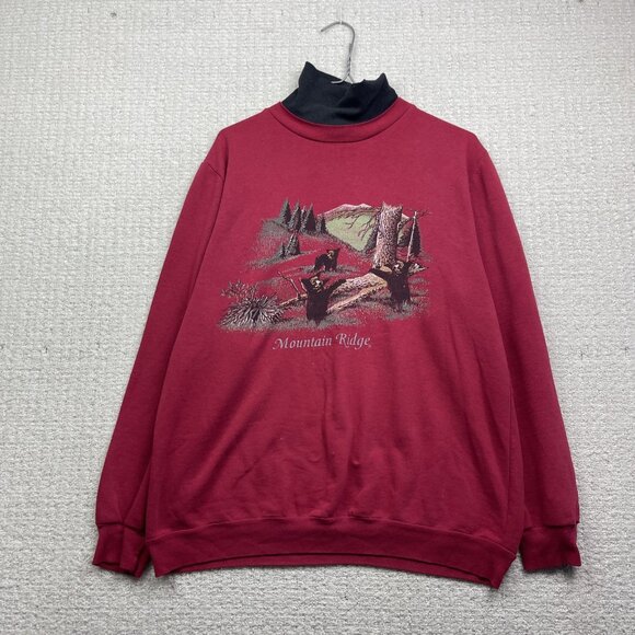 VTG Mountain Ridge Sweatshirt Bear Graphic Red Mock Neck Men Men L Canada Made - Picture 1 of 14